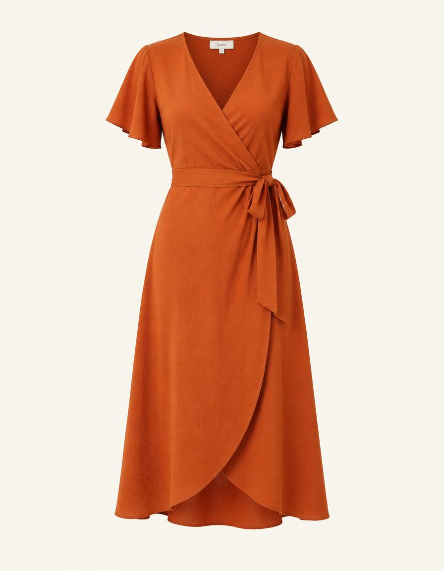 Demo burnt orange wrap dress